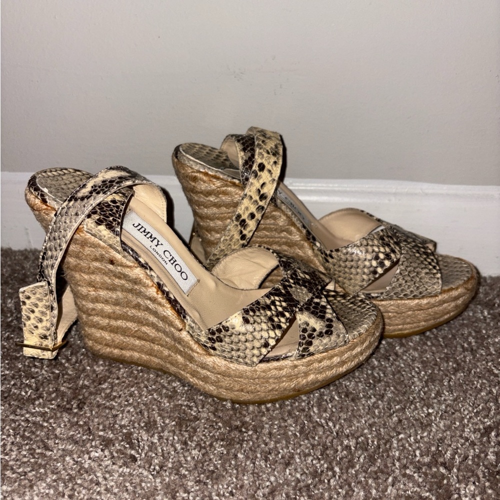 Jimmy Choo Beige Snakeskin Wedges